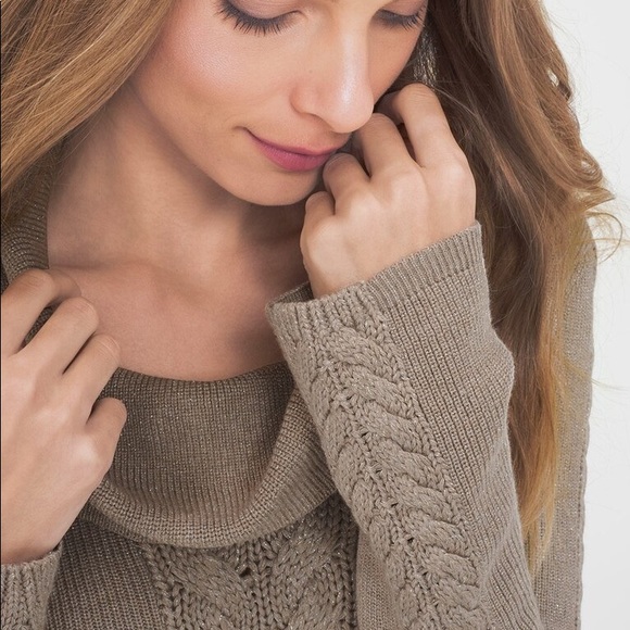 WHBM Cable-Front Cowlneck Pullover Sweater Large - Picture 3 of 11